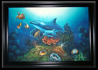Mother & Baby Dolphin Oil Painting (Large)
