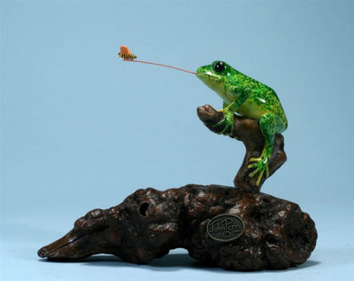 Fly Catching Frog Sculpture