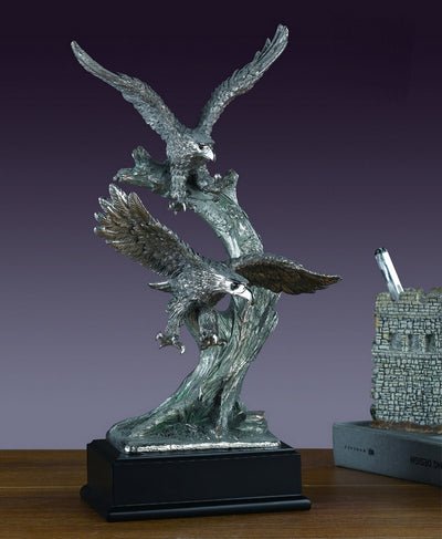 Duo Pewter Eagles Sculpture