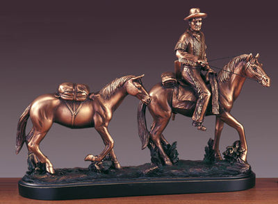 Two Horses & Cowboy Statue