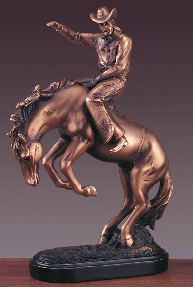 Bronze Plated Cowboy & Horse Sculpture