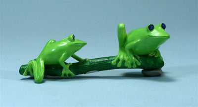 Double Green Tree Frogs on Branch Magnet