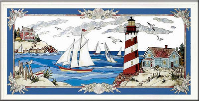 Joan Baker Designs Stain Glass Lighthouse Art Panel