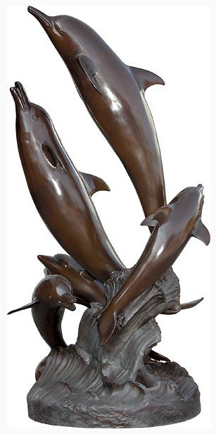 Five Bronze Leaping Dolphins Water Fountain