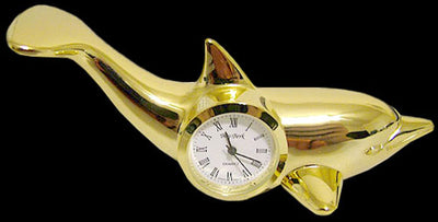 24kt Gold Plated Over Solid Alloy Dolphin Clock
