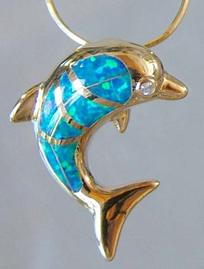 18K Gold with Opal Dolphin Neckless Pendant