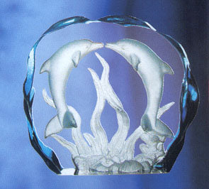 Kissing Dolphins TransLucite Sculpture