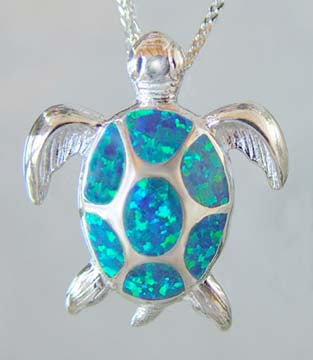 Inlaid Created Opal Sea Turtle Pendant