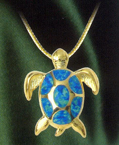 Opal Sea Turtle Pendant 14kt Gold Layered
