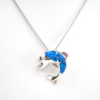 Sterling Silver with Opal Dolphin Pendant
