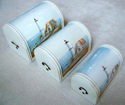 Set of 3 Hand Crafted "NESTING" Lighthouse Wood Trunks