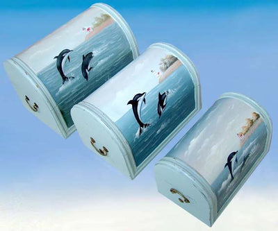 Set of 3 "NESTING" Dolphin Wooden Trunks