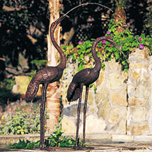 Bronze Pair Cranes Sculpture Water Fountains