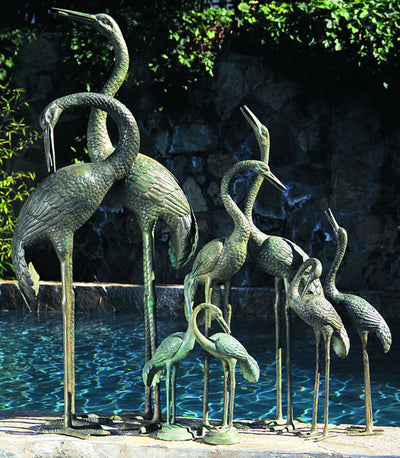 Large Verdi Pair Crane Fountains