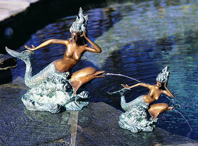 Bronze Patina Finish Mermaid & Dolphin Fountain