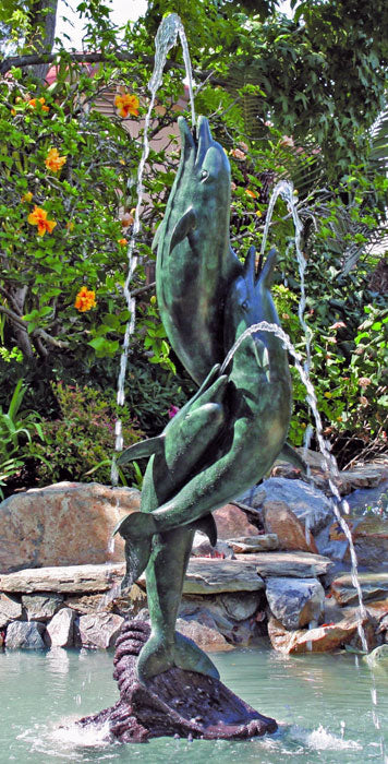 Large Entwined Trio Dolphins Water Fountain