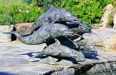 Large Five Surfing Dolphins Fountain