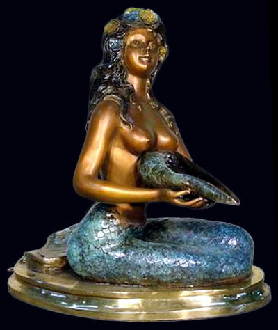 Sitting Mermaid with Shell Fountain