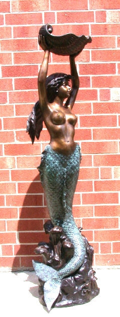 Exotic Mermaid Holding Shell Water Fountain