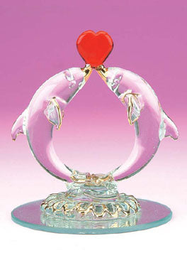 Kissing Dolphins with Heart Glass Figurine