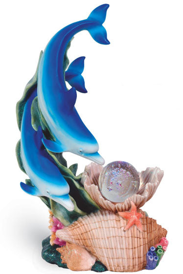 Blue Dolphins Sculpture with Led Crystal Ball