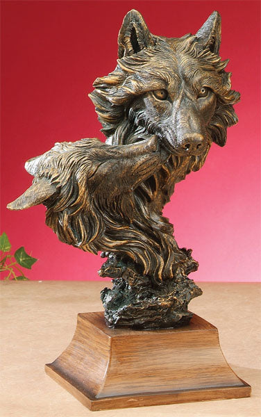 Bronzed Wolf Bust Statue