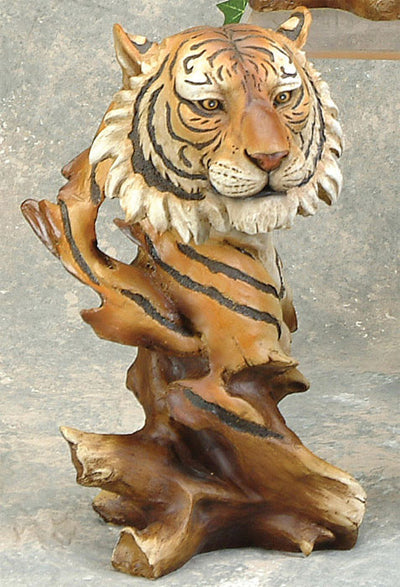 Faux Wood Tiger Bust Statue