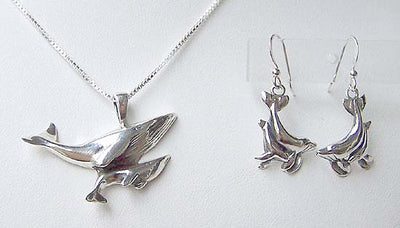 Humpback Whales Necklace & Earrings Set